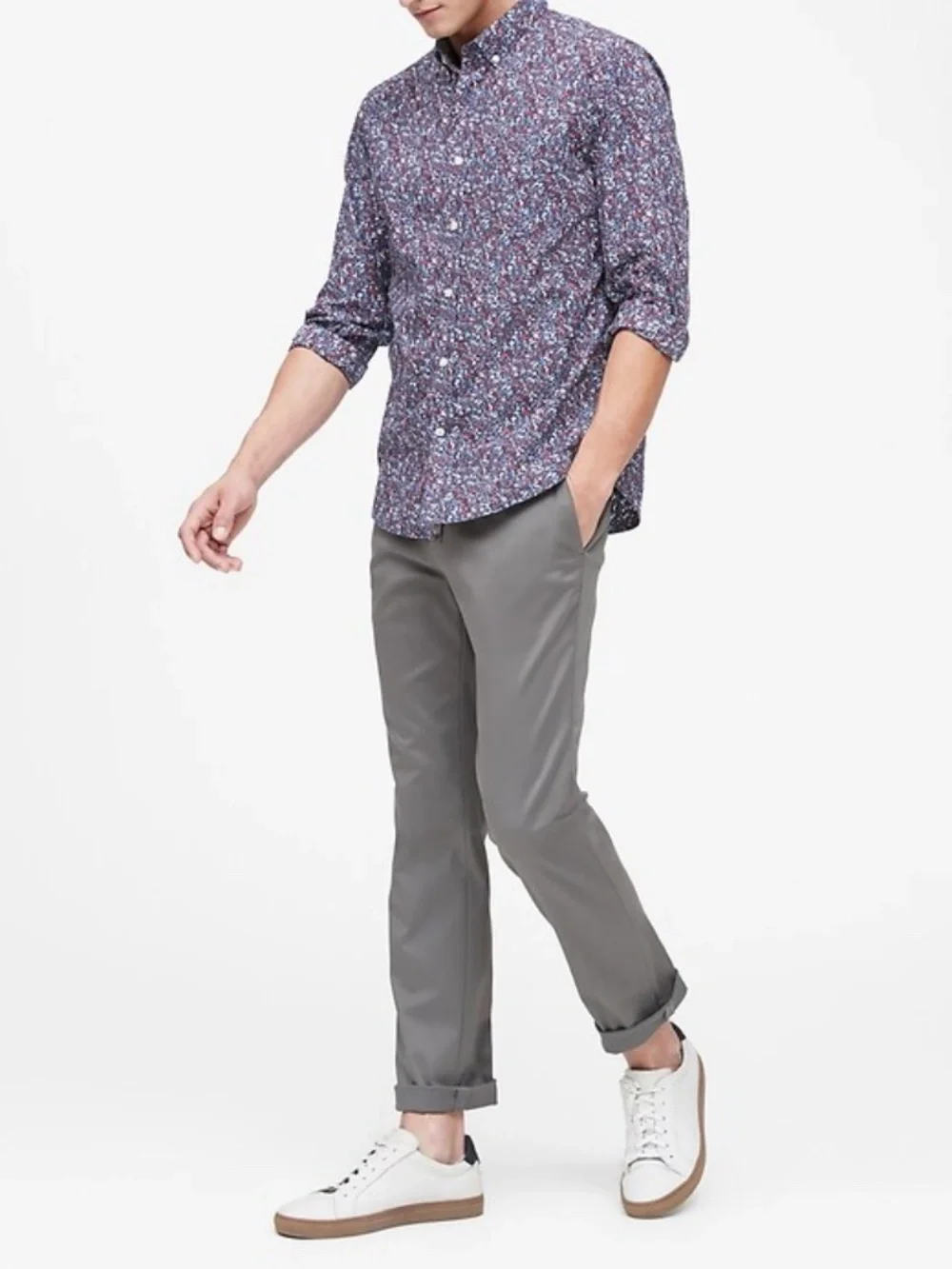 Banana Republic Luxe Poplin Untucked Slim Fit Floral Button Down Oxford Shirt